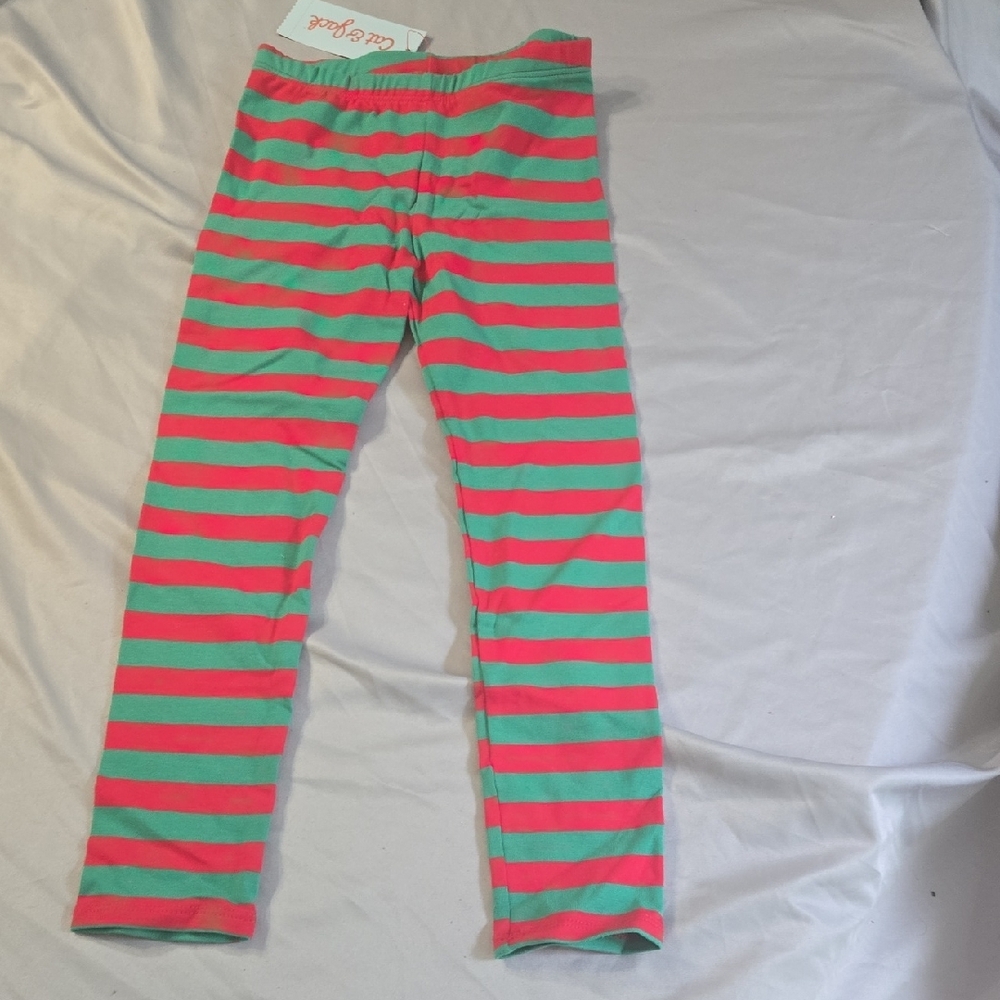 Cat & Jack Red and Green Striped Leggings